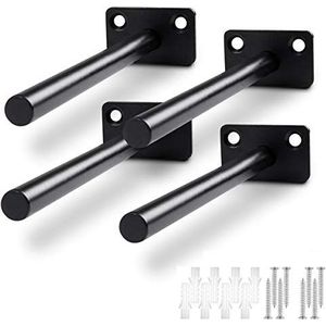 4 stuks 15 cm zwevende plankbeugels, onzichtbare verborgen wandgemonteerde houten plankbeugel, met installatieschroeven