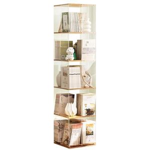 HRTLSS Draaiende boekenplank toren, 5-laags roterende boekenplank, vloerrek, eenvoudige boekenkast student, multifunctioneel, creatieve boekenplank voor woonkamer (34 × 34 × 153 cm)