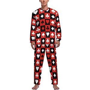 Pokerkaart Schaakbord Rood Zwart Zachte Heren Pyjama Set Comfortabele Lange Mouw Loungewear Top En Broek Geschenken S