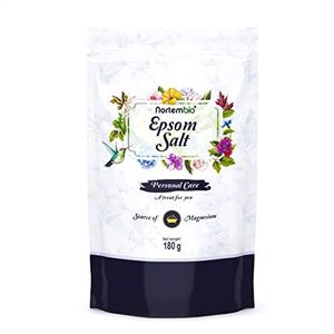Nortembio Epsom-zout 100% Puur 180 g – Geconcentreerde Magnesiumbron | Voor Gevoelige Huid | Met Hydraterende Vitamine C en E | Zonder Additieven, Natuurlijk Voor Uitwendig Gebruik + Gratis E-Book