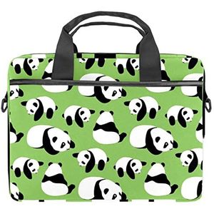 Leuke Panda's op Groene Achtergrond Laptop Schouder Messenger Bag Crossbody Aktetas Messenger Sleeve voor 13 13.3 14.5 Inch Laptop Tablet Beschermen Tote Bag Case, Veelkleurig-01, 11x14.5x1.2in