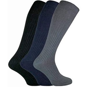 SOCK SNOB - 3 paren Heren/Heren Lang Overknee 100% Katoenen Sokken met Katoen (39-45 EU, Zwart/Marine/Grijs)