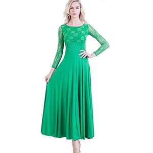 Kant Moderne Waltz Performance Jurk Dames Ballroom Dansjurken Salsa Dancewear Tango Training Kostuum, Groen, M