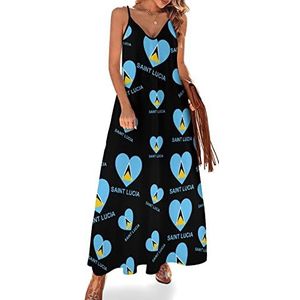 Love Saint Lucia Sling Maxi-jurk voor dames, V-hals, casual, mouwloos, verstelbare riem, sexy lange jurk