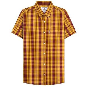 Lambretta Heren pied-de-poule shirt met korte mouwen, Bourgondië/Goud, XL