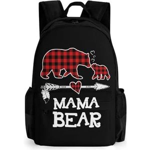 Rode Plaid Buffalo Mama Bear 16 Inch Laptop Rugzak Grote Capaciteit Dagrugzak Reizen Schoudertas voor Mannen & Vrouwen