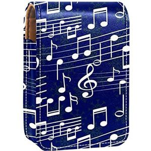 Blauwe muziek noot lipgloss houder lippenstift case draagbare make-up tas reizen lippenstift organizer case met spiegel mini lippenstift opbergdoos voor vrouwen