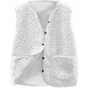 Donzen Vest Gilet Dames Herfst- En Winterwarm Vest Van Pluche, Kort, Veelzijdig, Los Jasje Gewatteerd Vest(White,XL)