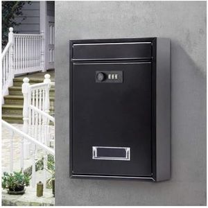 Veilige aan de muur gemonte erde brievenbus Wandbrievenbussen met cijferslot, afsluitbare weerbestendige brievenbus, compacte brievenbus van gegalvaniseerd staal(Black)