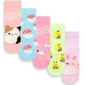 Squishmallows Meisjessokken set van 5 | Veelkleurige karakterkalfsokken voor kinderen met grafische logoprint | 5-pack kindersokken met Malcom the Mushroom & Sunny the Bee | Knuffel merchandise cadeau