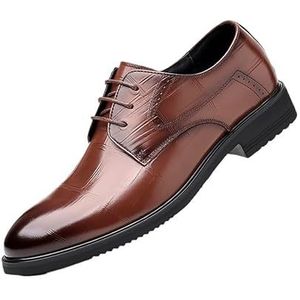 Jurk Oxford for heren met veters, ronde neus, geruite effen kleur, PU lederen derbyschoenen, antislip, antislip, lage top, zakelijk(Brown,41 EU)