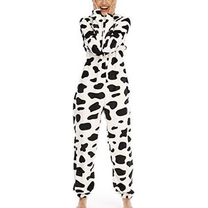 Fleece onesie pyjama familie dames meisjes thuis dragen 3D dierenprint nachtkleding casual loungewear, zwart, S
