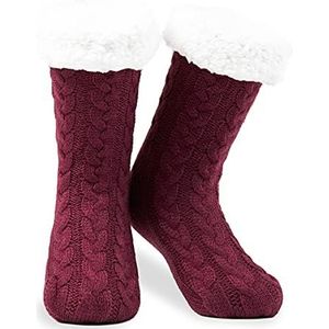 CityComfort Pantoffels voor dames en tieners, gezellige warme fleece gevoerde bedsokken - cadeaus voor haar, Bordeaux, Eén maat