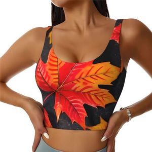 Herfst Rode Bladeren Print Comfortabele Vrouwen Sport Vest Yoga Workout Vest Voor Vrouwen Lichtgewicht Zomer, Zwart, S
