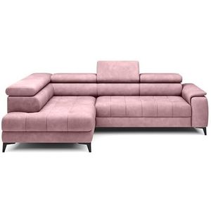 DomoHome Hoekbank, vrijstaand, met slaapfunctie en verstelbare hoofdsteunen, chaise longue, linkerkant, 278×197×76/98 cm, slaapoppervlak: 88×200 cm, stoffen bekleding in zilver