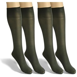 sesto senso Dames kniekousen microvezel ondoorzichtig 40 Den 2 paar kniesokken kleurrijk zijdeglad, Bottiglia - Groen, Eén Maat