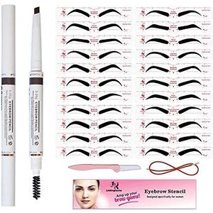 Wenkbrauwsjabloon en wenkbrauwstift, wenkbrauwmodelleerset, herbruikbare wenkbrauwsjabloon met riem en scheerapparaat, waterbestendige wenkbrauwstift, make-up van 3 minuten, geschikt voor 98