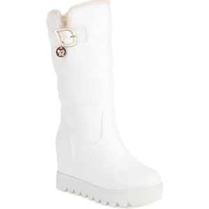 2023 Nieuwe Snowboots Met Gesp Dames Vintage Sleehak Halfhoge Laarzen Winter Pluche Gevoerde Enkellaarsjes PU-leer Hoge Laarzen Outdoor Warme Katoenen Schoenen (Color : White, Size : 37 EU)