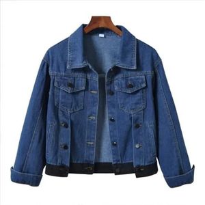 Denim jack for dames, reversjas met enkele rij knopen, mode, casual tops, bovenkleding, vrouwelijke overjas (Color : 5557 Deep Blue, Size : XXL)