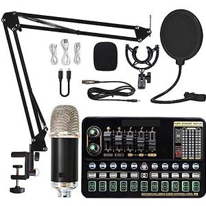 Geluidskaartset, Condensatormicrofoonbundel Geluidskaartset met verstelbare microfoonophanging Schaararm Professionele studio draadloze karaokemicrofoon(Black Silver BM900)