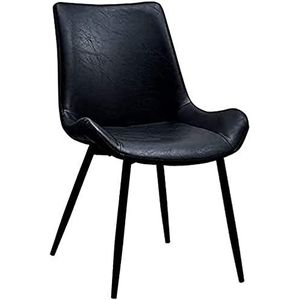 GEIRONV 1 stuks moderne eetkamerstoel, metalen voeten kantoor vergaderzaal receptie stoel PU lederen rugleuning keukenstoel Eetstoelen (Color : Black, Size : 45x49x84cm)