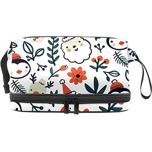 Grote capaciteit reizen cosmetische tas, rendier pinguïn en bladeren, make-up tas, waterdichte make-up tas organisator, Meerkleurig, 27x15x14 cm/10.6x5.9x5.5 in