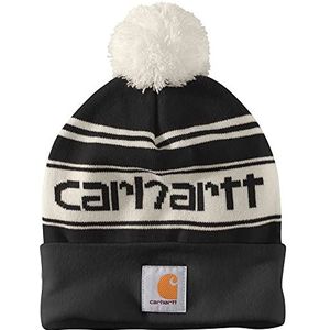 Carhartt Gebreide herenmuts met pompon en logo, eenheidsmaat, zwart, Eén maat