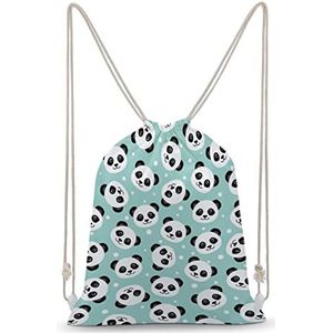 Leuke Panda Trekkoord Rugzak String Bag Sackpack Canvas Sport Dagrugzak voor Reizen Gym Winkelen