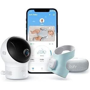 eufy Baby S340 Smart Sock Babyfoon, 2,4 GHz WLAN, bewaking van slaappatronen, dutjes, puls en zuurstof in het bloed, 2K-camera, AI-wijnherkenning, zonder maandelijkse kosten (gereviseerd)