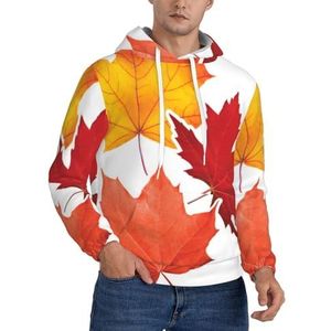 JEJEA Herfst Blad Print Heren Hooded Sweatshirt, Trekkoord Hoodies Trui, Lange Mouw Trui, Voor Dagelijks Dragen, Zwart, S