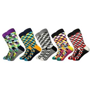 YIJIANUO 5 paar nieuwigheid heren katoen kleurrijk patroon grappige mode gelukkige crew jurk sokken, 5 paar-09, EU(40-46)