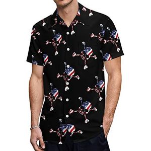 Amerikaanse Vlag Schedel Heren Hawaiiaanse Shirts Korte Mouw Casual Shirt Button Down Vakantie Strand Shirts 3XL