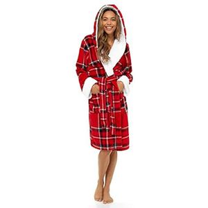Dames badjas Luxe geruite tartan jas Rood Medium UK 12-14
