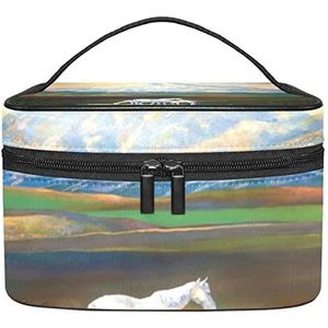 Paardenpatroon make-up organizer tas, reismake-up tas organizer case draagbare cosmetische tas voor vrouwen en meisjes toiletartikelen, Meerkleurig, 22.5x15x13.8cm/8.9x5.9x5.4in