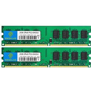 Rasalas DDR2 800 PC2-6400 DDR2 4GB Kit (2x2GB) DDR2-800 Udimm Ram Desktop PC2-6400U 2RX8 1.8V CL6 240 Pin Niet-ECC Ongebufferde Desktop RAM-geheugenmodules