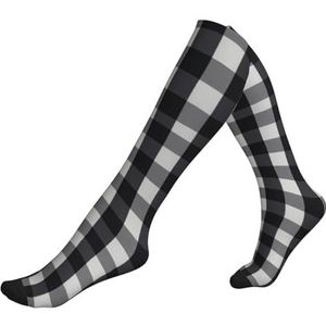 ASFgda Compressie zwart-wit geruite print sokken voor dames en heren, 15-20 mmhg (1 paar) beste ondersteuning voor hardlopen, fietsen, werk en fitness