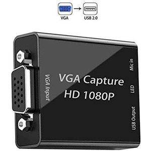 VGA Capture Card, VGA naar USB Capture Device met Mic Input Ondersteuning Full HD 1080P Video voor Gaming, Streaming, Onderwijs, Videoconferentie, Live Broadcasting