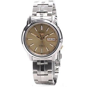 Seiko 5 roestvrij stalen kast en armband gouden toon DIal dag en datum