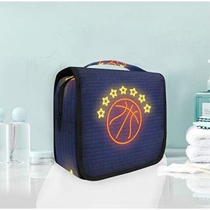 Opknoping opvouwbare toilettas Oranje Licht Basketbal Make-up Reizen Organizer Tassen Case voor Vrouwen Meisjes Badkamer