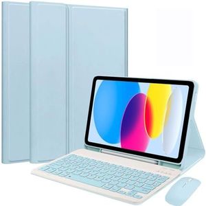 EHLCYS Toetsenbordhoes Voor iPad 10e Generatie 10,9-Inch 2022 Met Muis Afneembaar Draadloos Bluetooth-Toetsenbord Ultradunne Foliostandaard Toetsenbordhoes Met Penhouder,Blauw