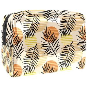 Cosmetische Tassen voor Purse Tropische Palm Bladeren Ronde Gestreepte Cirkel Oranje Make-up Organizer voor Vrouwen Reizen Handtas Toilettas