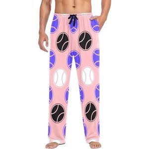 LI ZHI XIN Heren Pyjama Broek Lange Pyjama Bottoms Lente Herfst Dunne Losse Stijl Elastische Taille Tie Strap Met Zak S-XXL Kleurrijk Tennis Patroon, Meerkleurig, S