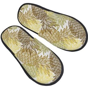 BONDIJ Exotische tropische ananasprint pantoffels zachte pluche huispantoffels warme instappers gezellige indoor outdoor slippers voor vrouwen, Zwart, one size