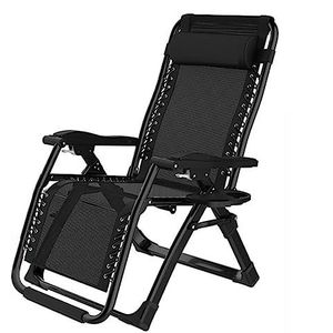 GEIRONV Draagbare Zero Gravity Recliner Stoel, Lunchpauze Lounge Stoel Home Office Rugleuning Outdoor Strand Balkon Stoel Opklapbed Fauteuils (Color : Black A, Size : 162x52x40cm)