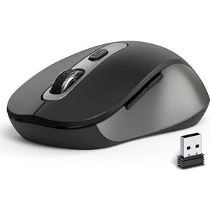 Draadloze muis voor laptop, pc, Chromebook, Mac, MacBook, stille draadloze muis met USB nano-ontvanger, zijknop, 2400 DPI, anti-slip roller, 6 knoppen ergonomie draadloze computermuizen - zwart grijs