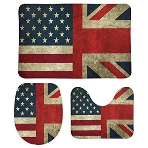 Retro Amerikaanse en de Union Jack vlag badkamertapijten set 3 stuks antislip badmatten wasbare douchematten vloermat sets 50 cm x 80 cm