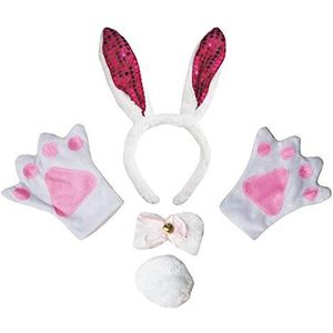 Petitebelle Dierenhoofdband Bowtie Tail Handschoenen Unisex 4 st Kinderen Kostuum 1-5 jaar (Hot Pink Pailletten Bunny)