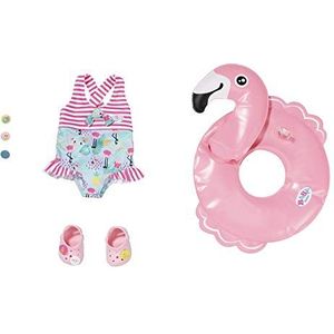 BABY born 829707 Holiday Swim Fun Set - Roze, Wit & blauw, voor een pop van 43 cm - Inclusief een schattig zwempak, Flamingo ring, Schoenen - Zacht materiaal - leeftijd vanaf 3 jaar