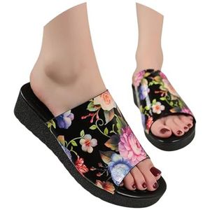 Elegante Sandalen for Dames Met Bloemenprints, Vintage Slippers Met Sleehak, Zomerpantoffels Met Peeptoe, Platformpantoffels, PU-leren Strandpantoffels, 2025 Pumps, Avondschoenen(43 EU)