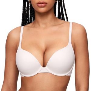 INLYRIC Vrouwen Push Up BH T-shirt Demi Ondersteunende BH's Beugel Plunge Gewatteerd Comfortabel Inbarely Plus Collectie Kokoswit 80A